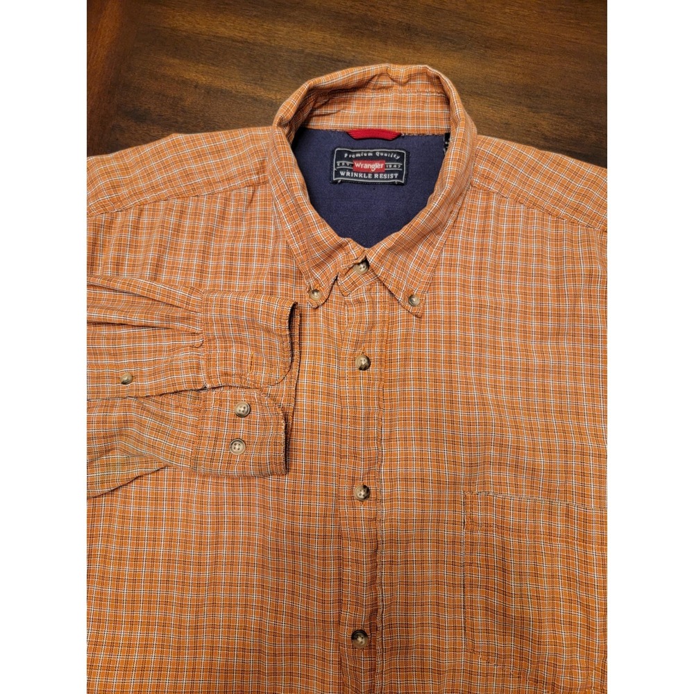 Wrangler Quality Orange Plaid Long Sleeve Button Down Shirt 2XL Wrinkle Resist - Picture 1 of 10